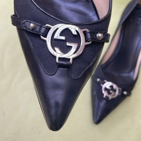 Vintage black/silver Gucci leather/canvas shoes